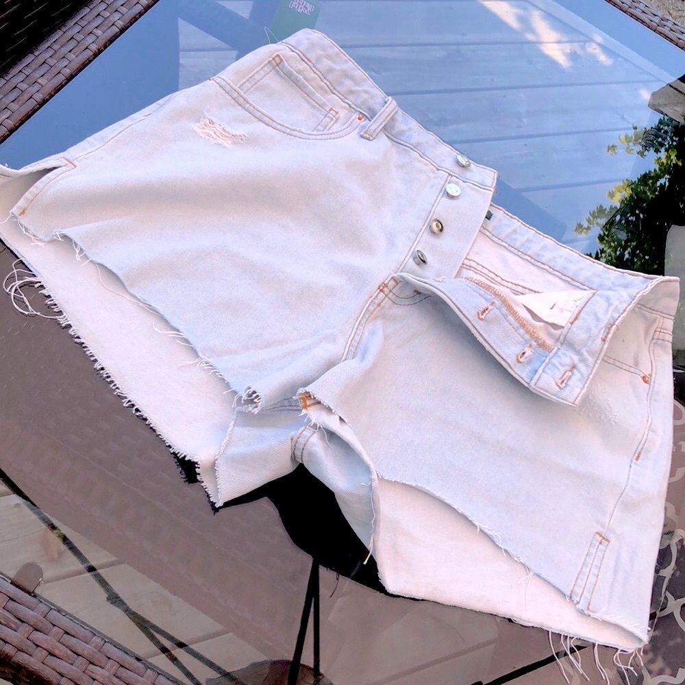 High-Rise Light Wash Denim Shorts - Women